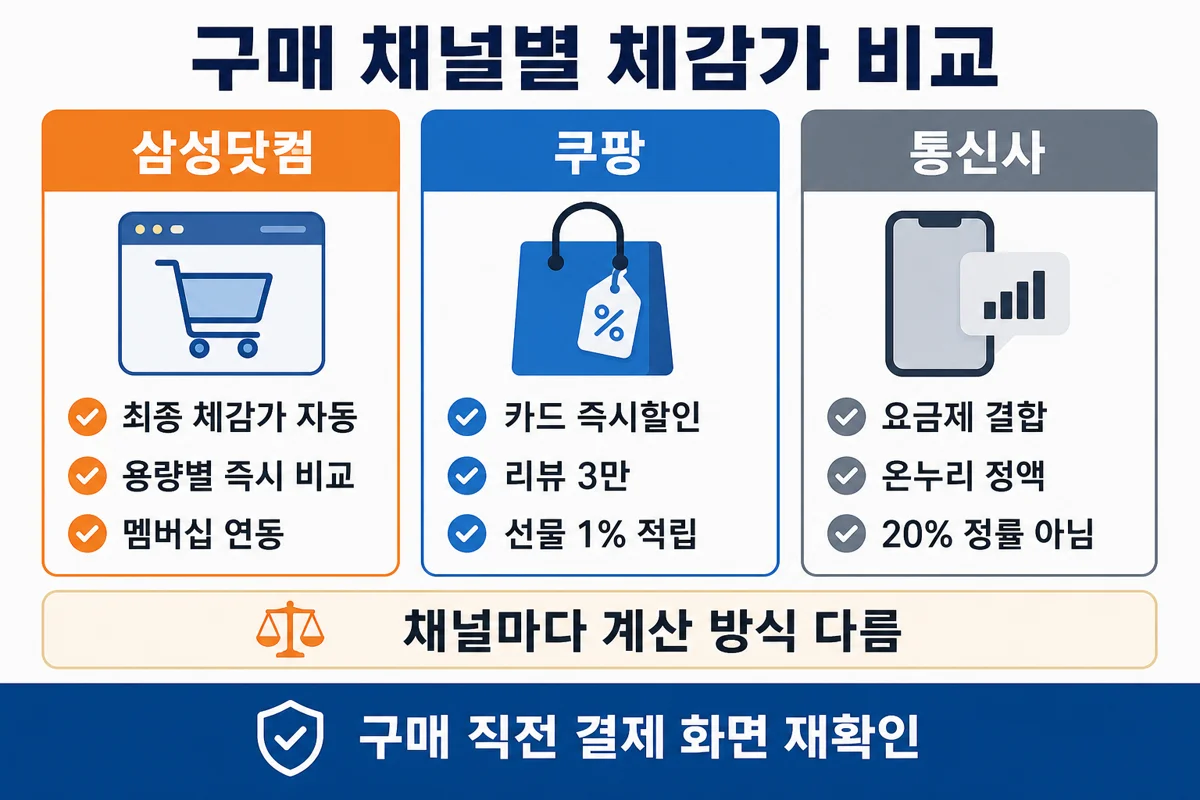 구매 채널별 체감가 비교