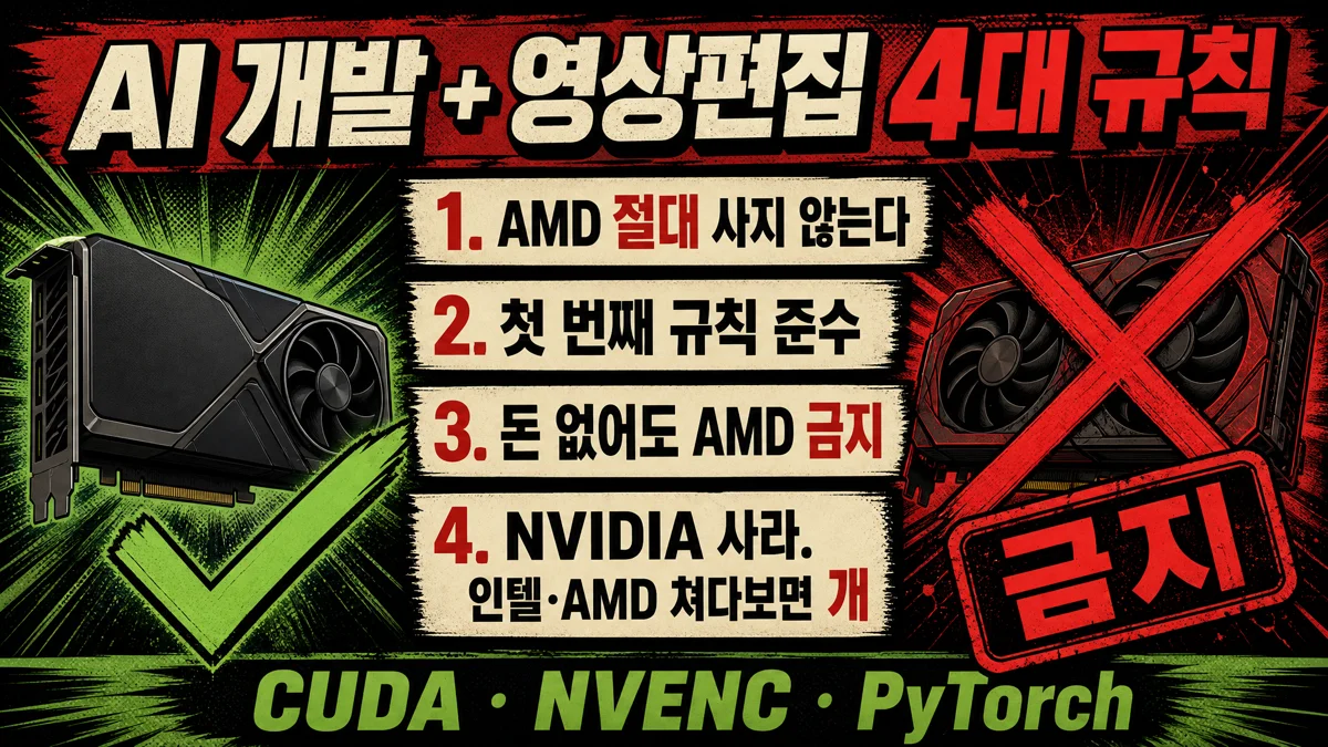 AI 개발·영상편집 구매 규칙 — AMD·인텔 금지, 당근 목표가, VRAM·50시리즈 우선
