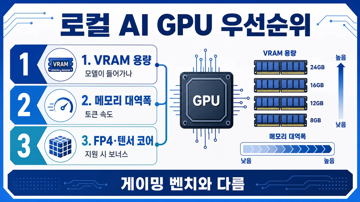 로컬 AI GPU 선택 우선순위 — VRAM, 메모리 대역폭, FP4 텐서 코어
