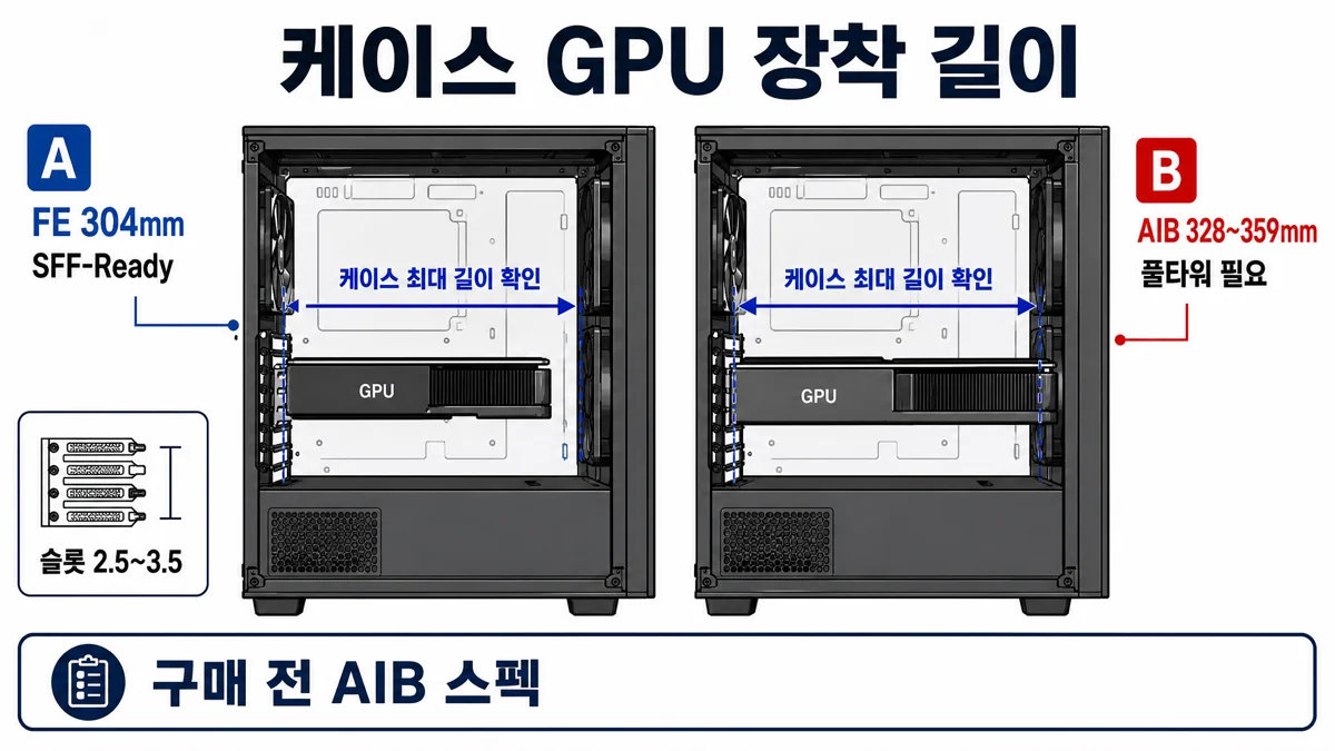 그래픽카드 길이 304mm FE vs 359mm AIB와 케이스 GPU 클리어런스