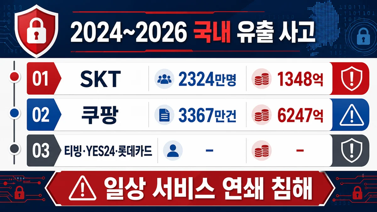 2024~2026 SKT·쿠팡·티빙·YES24·롯데카드 등 국내 대형 개인정보 유출 사고 개요