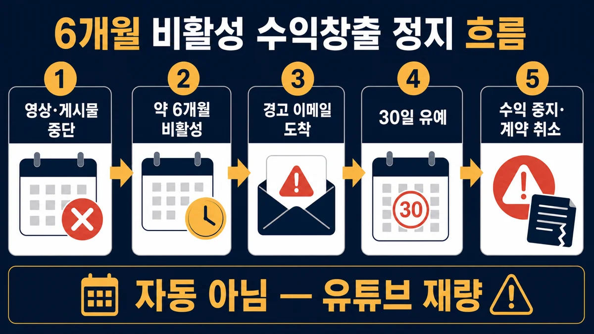 6개월 비활성 수익창출 정지 흐름 타임라인