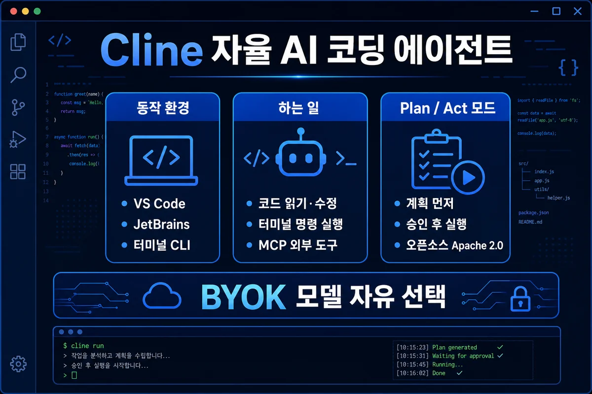 Cline 자율 AI 코딩 에이전트 개요 — 동작 환경, 하는 일, Plan/Act 모드
