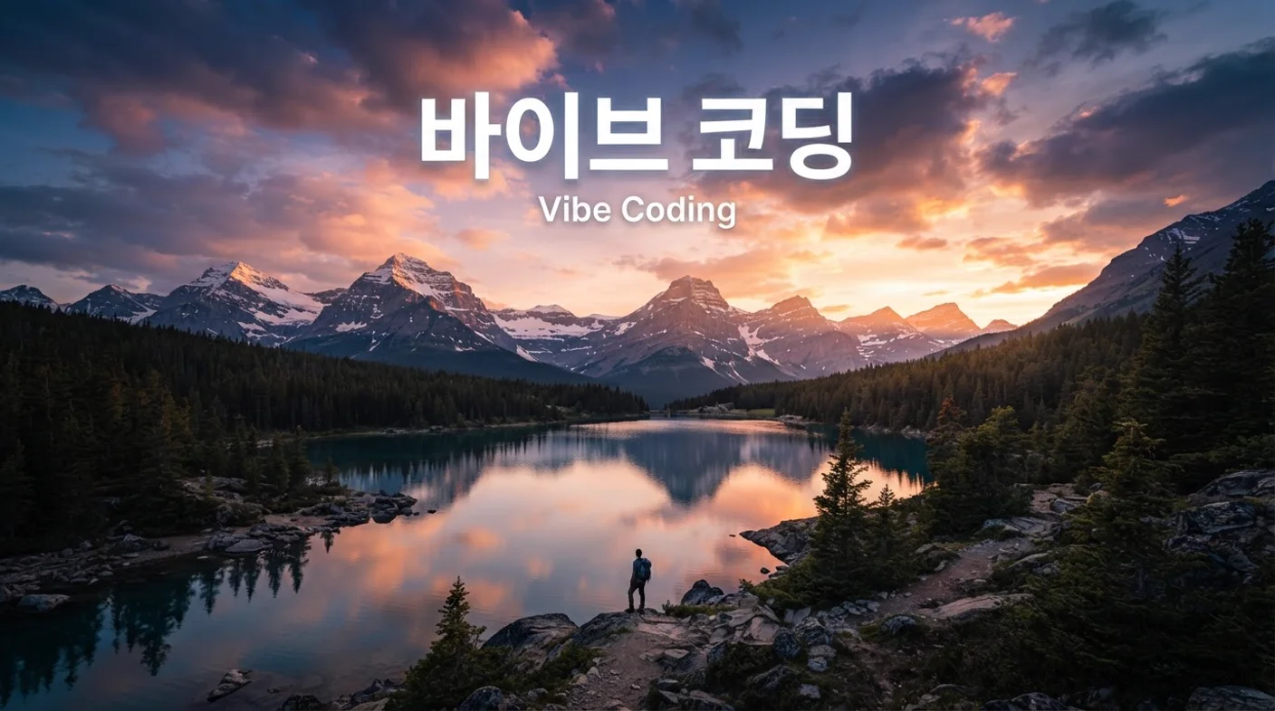 NB2 Lite 생성 텍스트 풍경 — 바이브 코딩 한글·Vibe Coding 영문 배너