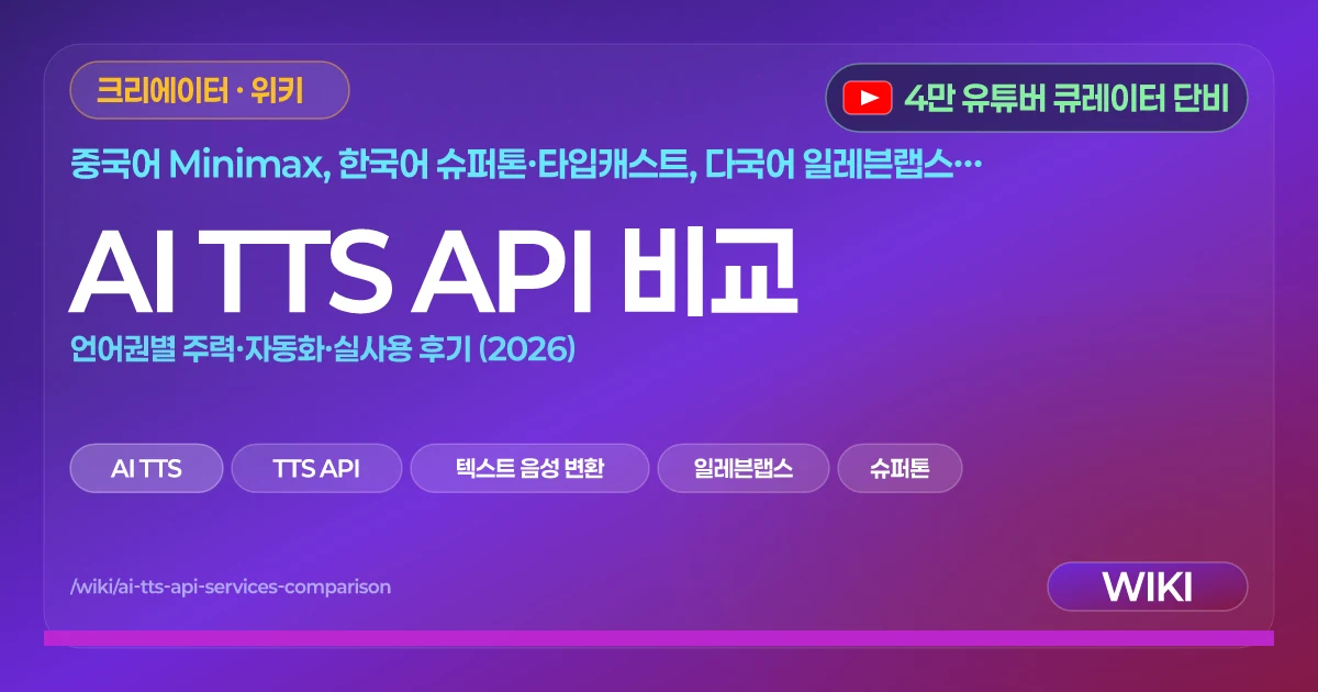 AI TTS API 비교 | 언어권별 주력·자동화·실사용 후기 (2026)