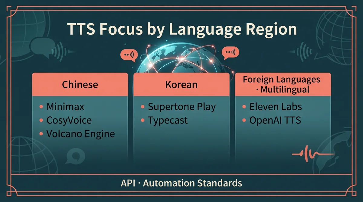중국어 Minimax·한국어 슈퍼톤·타입캐스트·외국어 일레븐랩스 언어권별 TTS 주력 맵