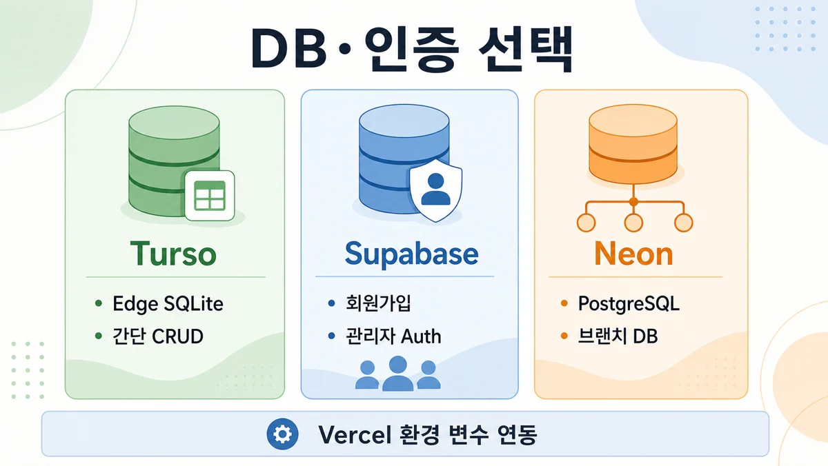 Turso Supabase Neon 선택 — Edge DB Auth Postgres 비교