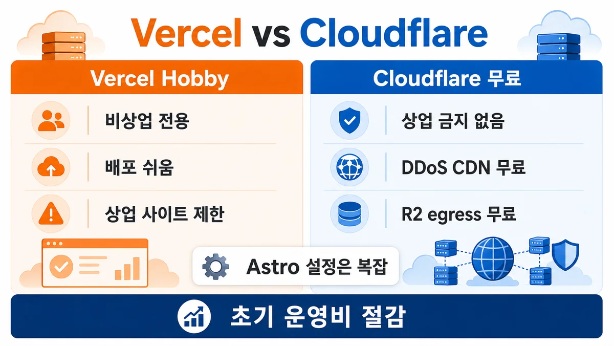 Vercel vs Cloudflare 비교 — 상업약관 DDoS R2 egress 가성비