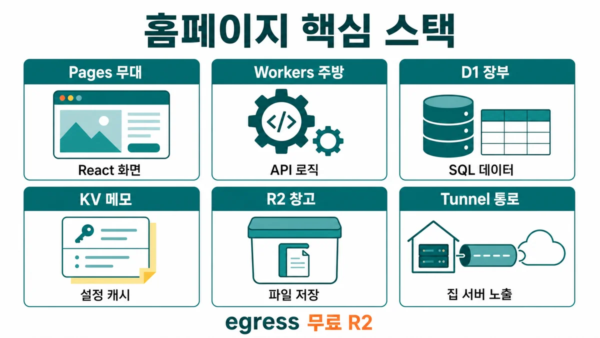Cloudflare 홈페이지 스택 Pages Workers D1 KV R2 Tunnel