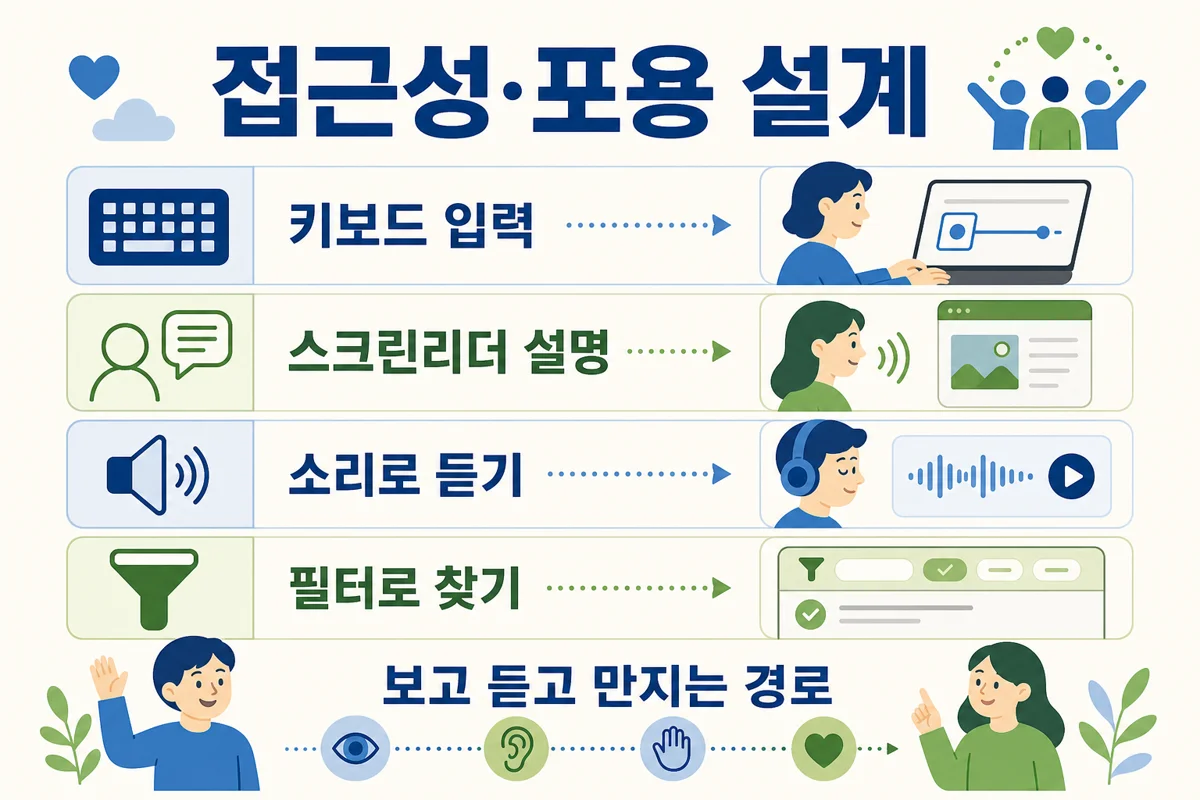 접근성·포용 설계 — 키보드·스크린리더·소리·필터