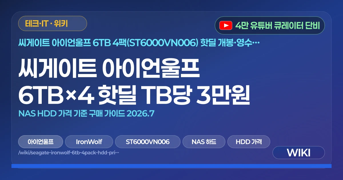 씨게이트 아이언울프 6TB×4 핫딜 TB당 3만원 | NAS HDD 가격 기준 구매 가이드 2026.7