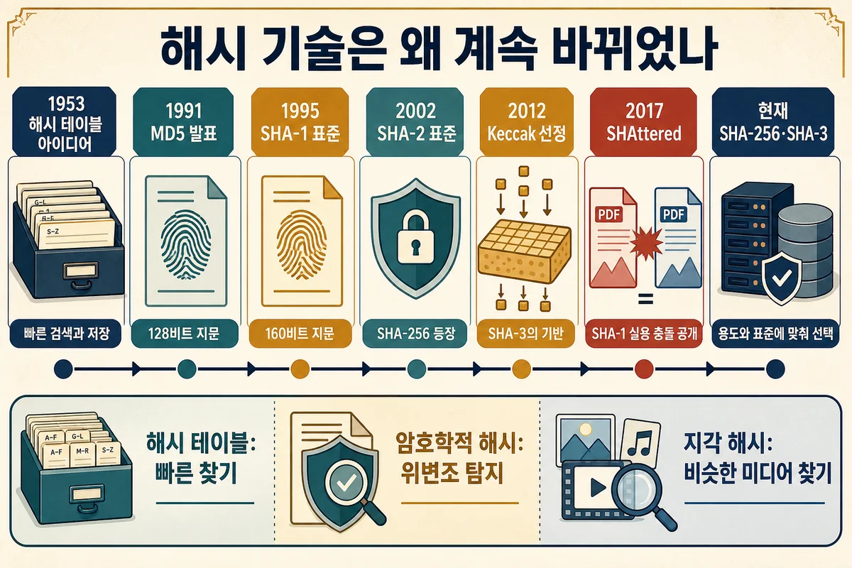 해시 테이블부터 SHA-256과 SHA-3까지의 역사