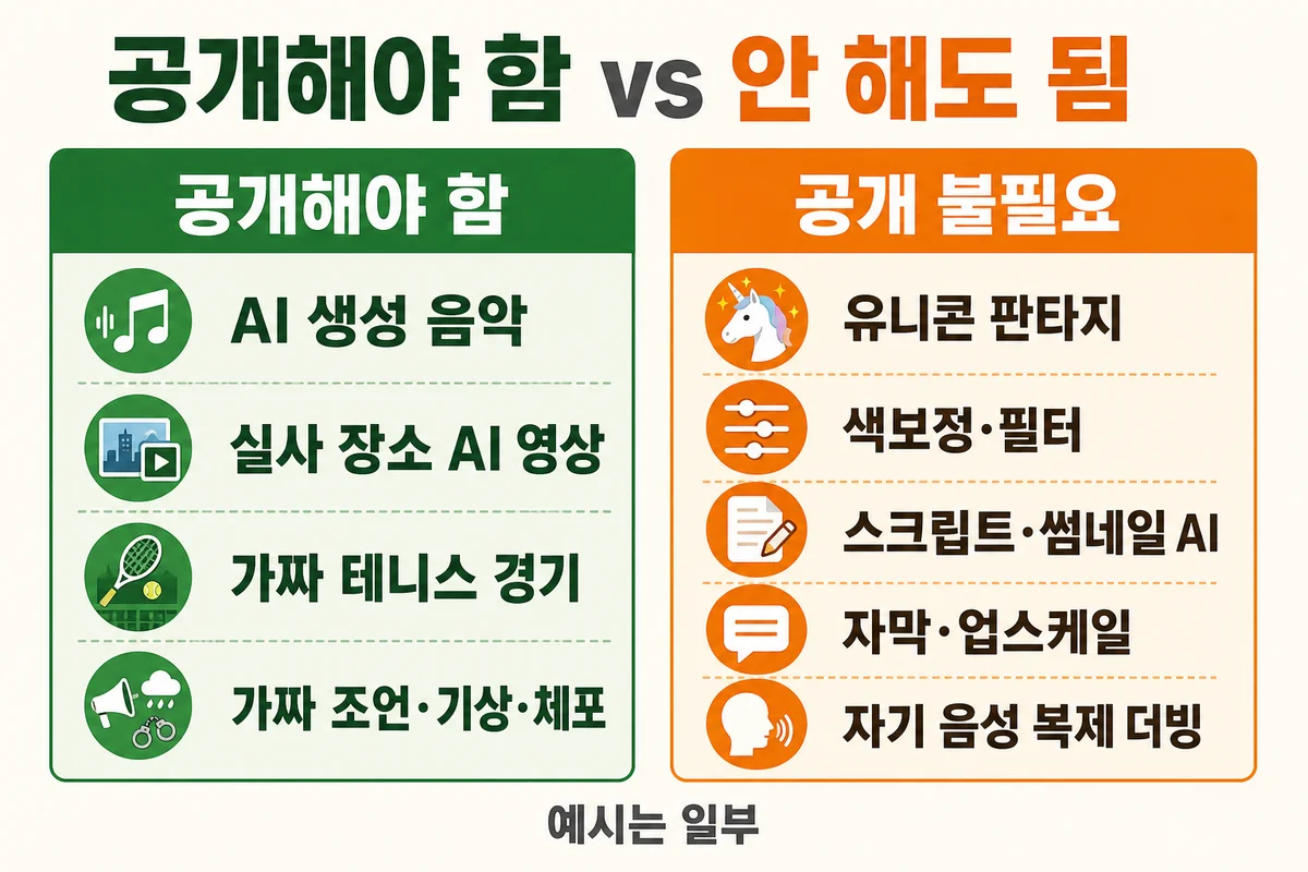 공개해야 함과 공개 불필요 비교