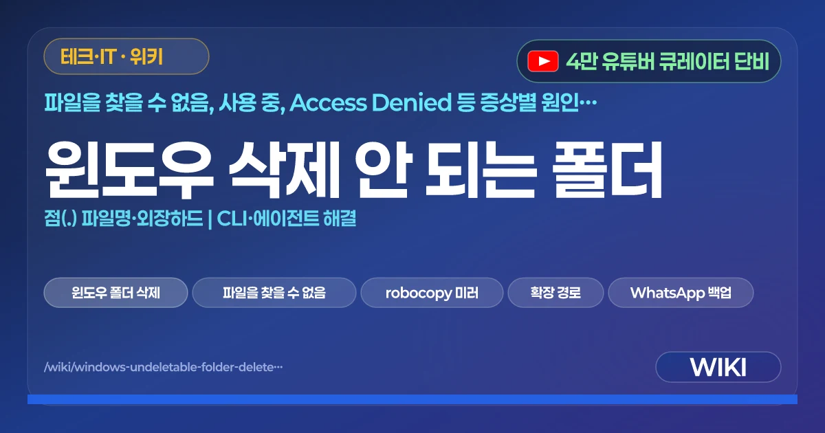 윈도우 삭제 안 되는 폴더 | 점(.) 파일명·외장하드 | CLI·에이전트 해결