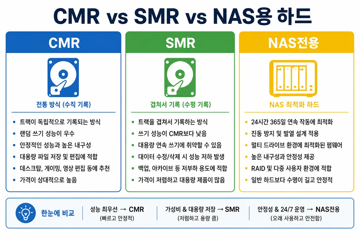 CMR vs SMR vs NAS용 하드 비교