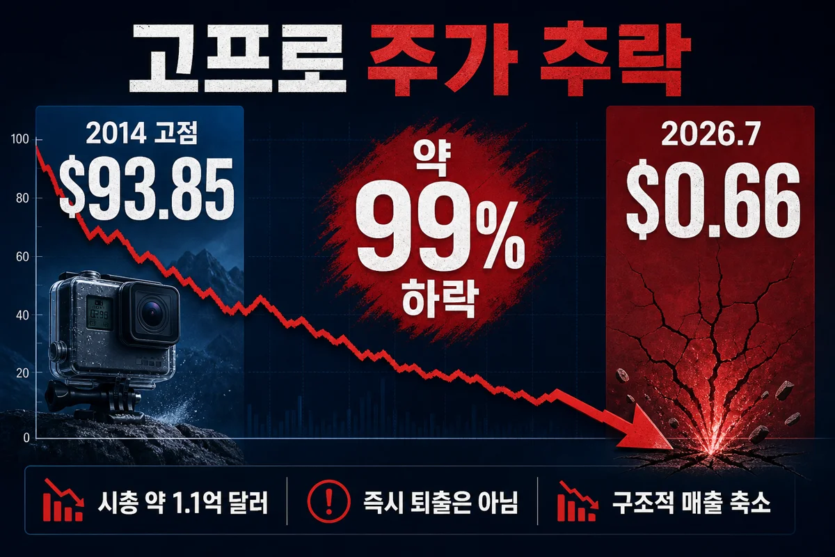 고프로 주가 추락 — 2014 고점 93.85달러에서 2026년 7월 0.66달러