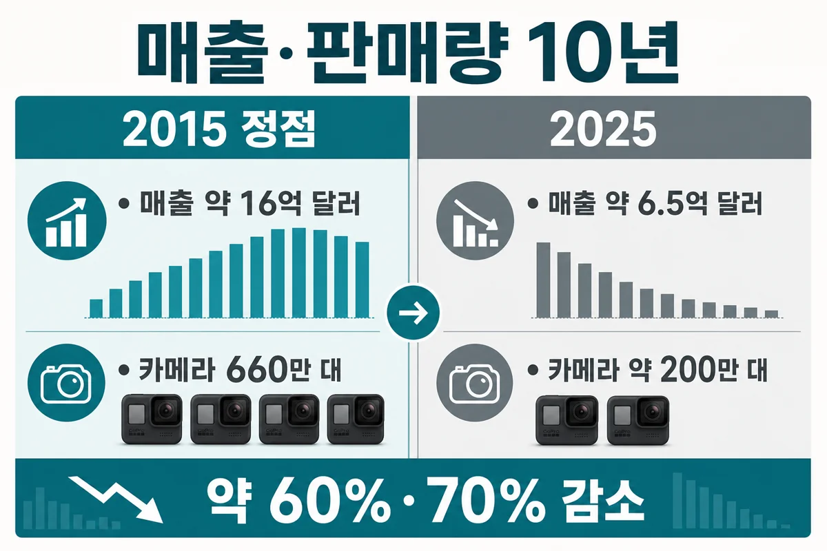 GoPro 매출·판매량 2015 정점 대비 2025년 비교