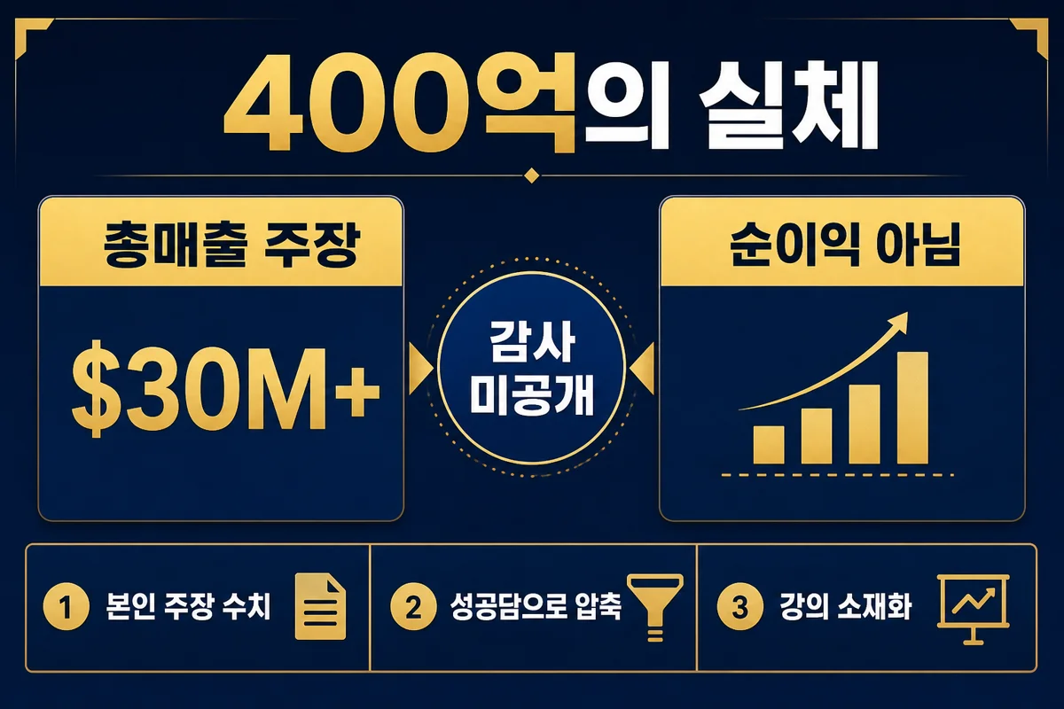 400억의 실체 — 총매출 주장과 순이익 아님