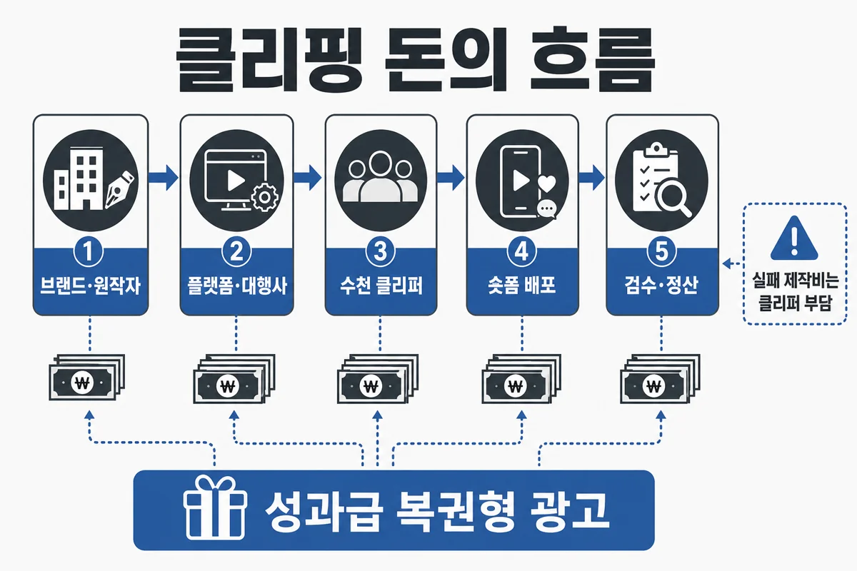 클리핑 산업 돈의 흐름 — 브랜드에서 정산까지