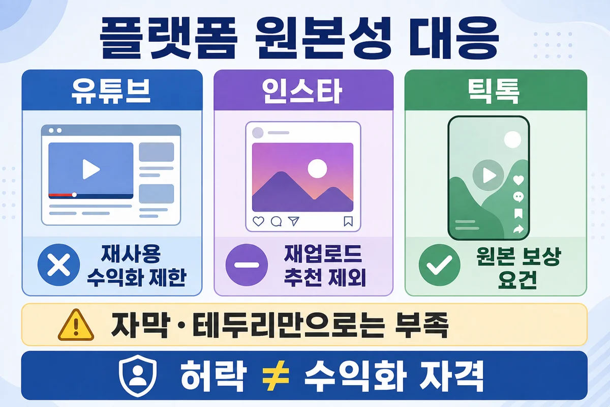 유튜브·인스타·틱톡 원본성·재사용 정책 요약