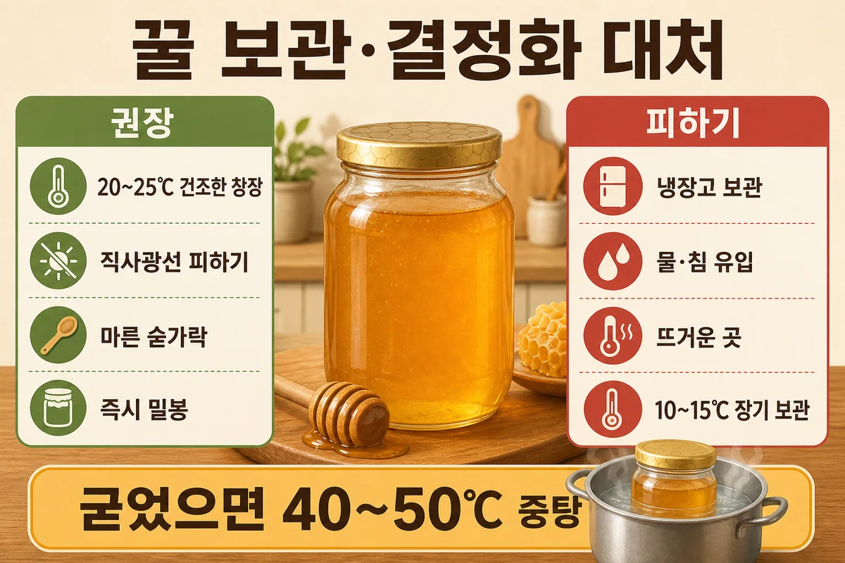 꿀 보관·결정화 대처 인포그래픽