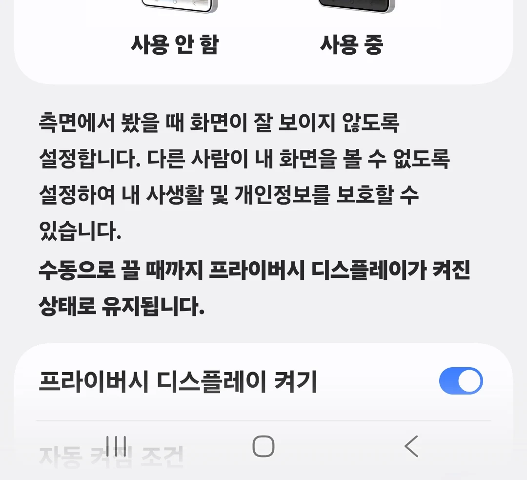 프라이버시 디스플레이 켜기 토글