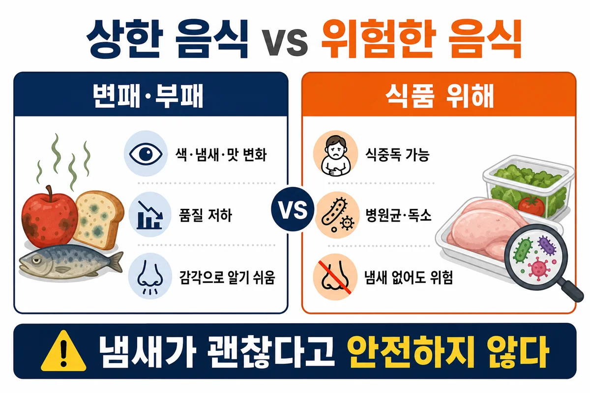 변패·부패와 식품 위해 비교 — 냄새가 괜찮다고 안전하지 않다