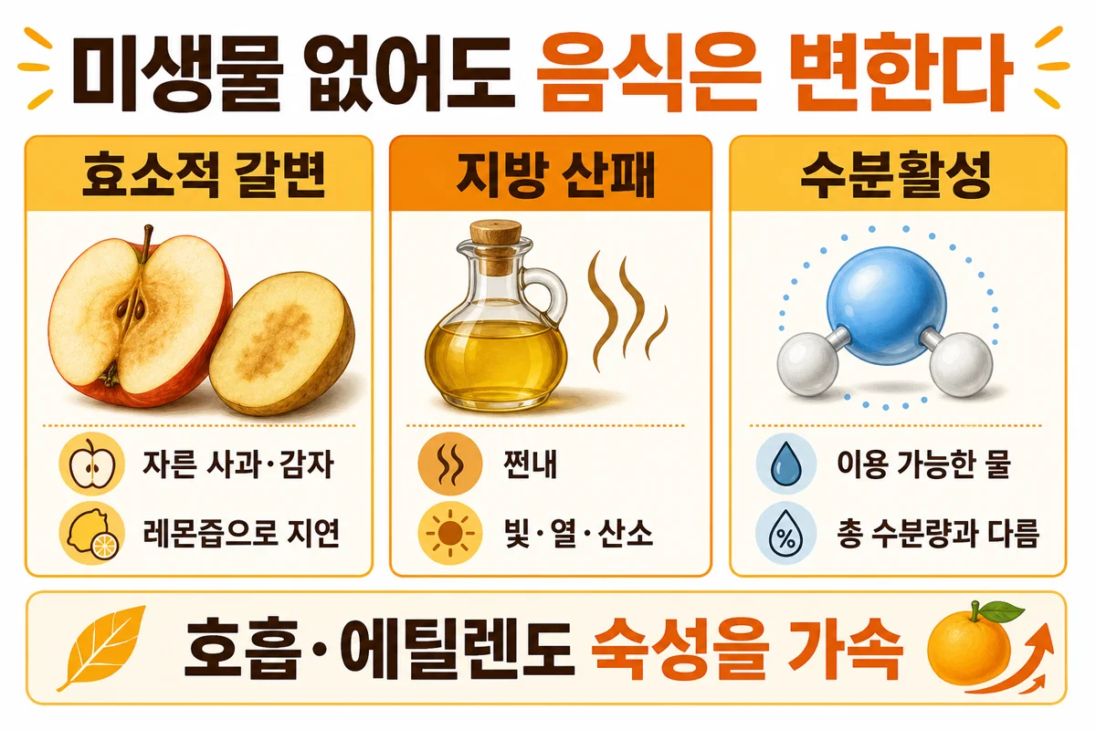 효소적 갈변·지방 산패·수분활성 — 미생물 없이도 음식이 변하는 이유