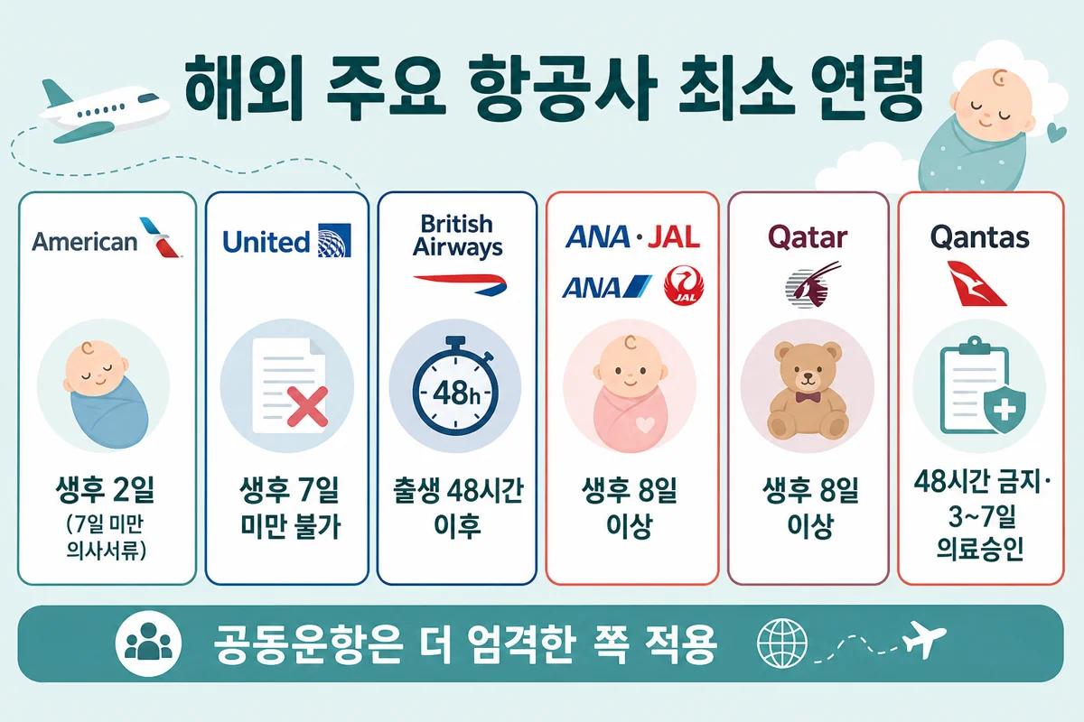 해외 항공사 신생아 최소 연령 비교