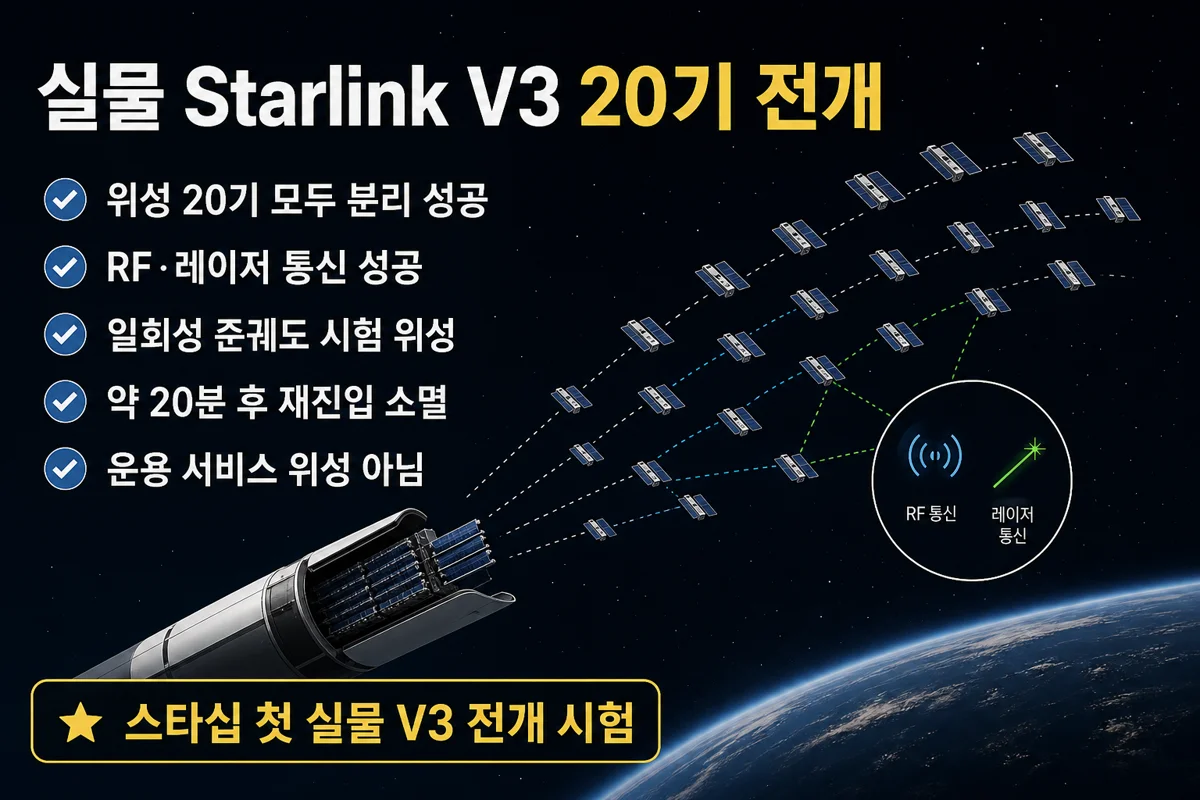 실물 Starlink V3 20기 전개