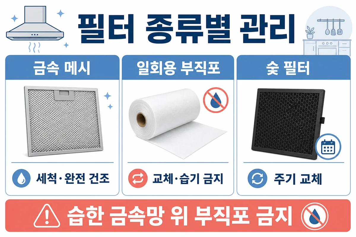 필터 종류별 관리 인포그래픽