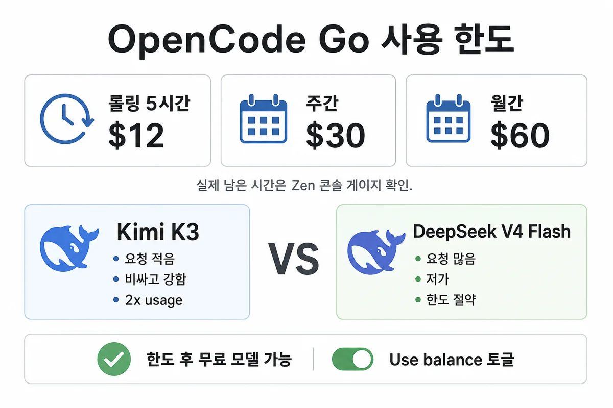 OpenCode Go 사용 한도 인포
