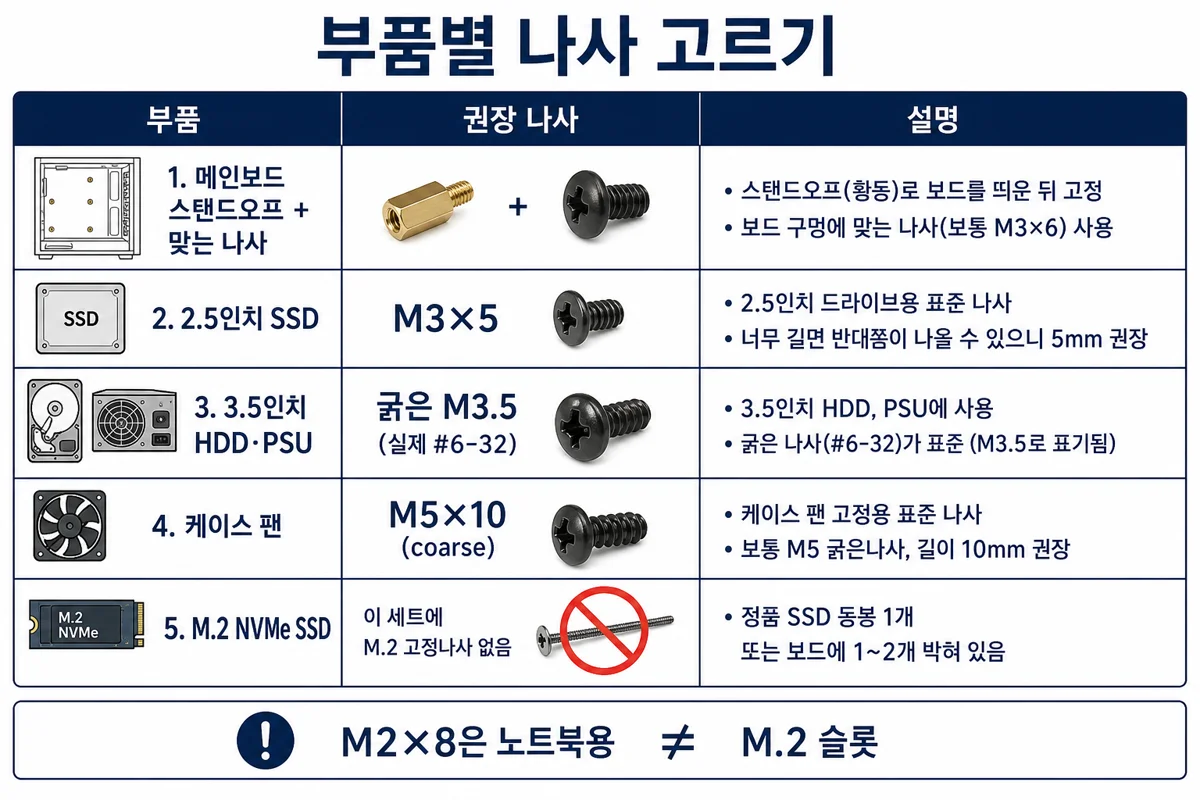 부품별 나사 고르기