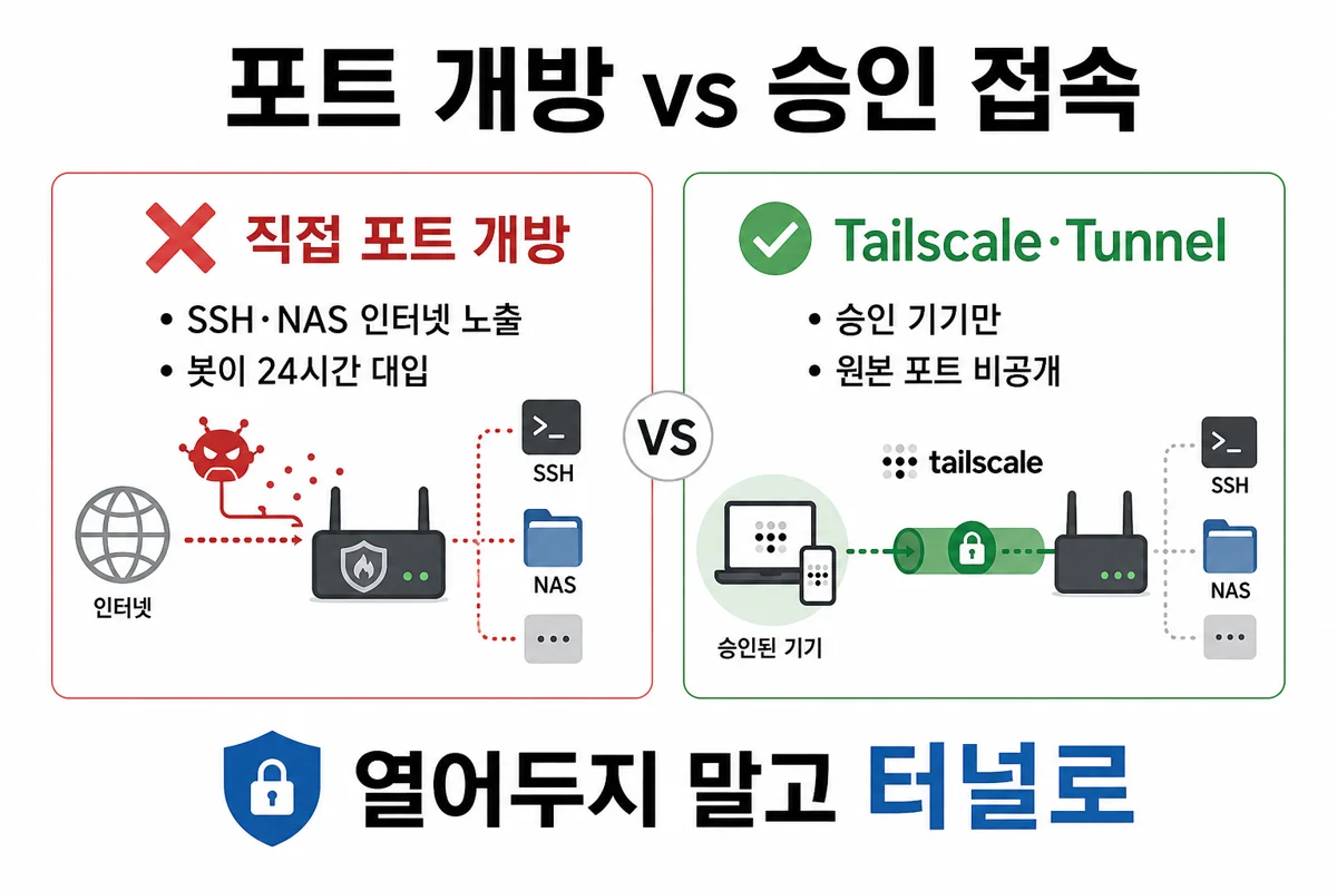 직접 포트 개방과 Tailscale·Tunnel 비교
