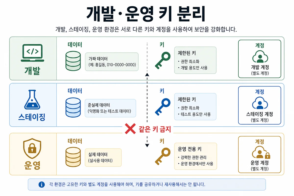 개발·스테이징·운영 키 분리