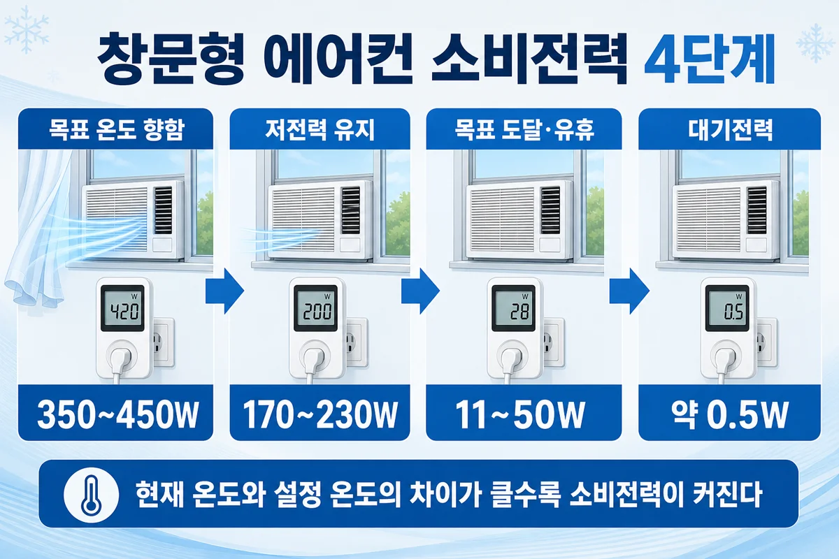 창문형 에어컨 소비전력 4단계