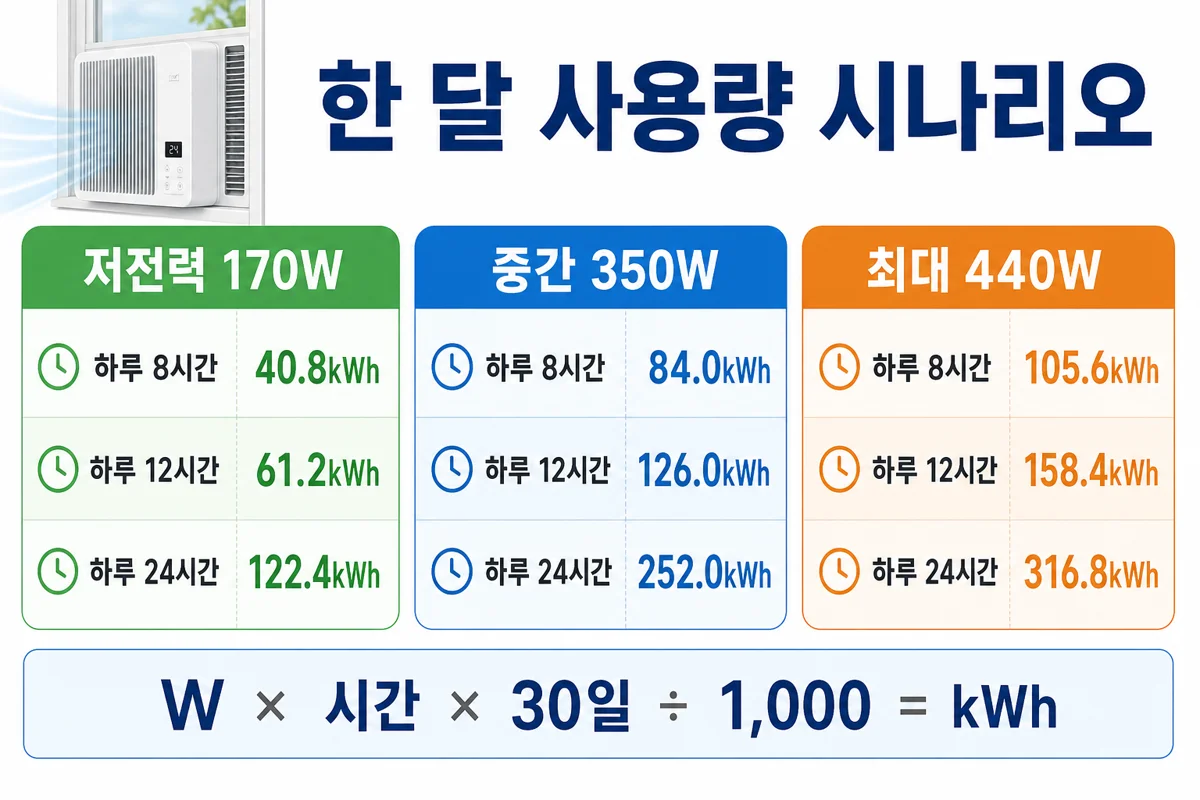 170W·350W·440W 월간 사용량 비교