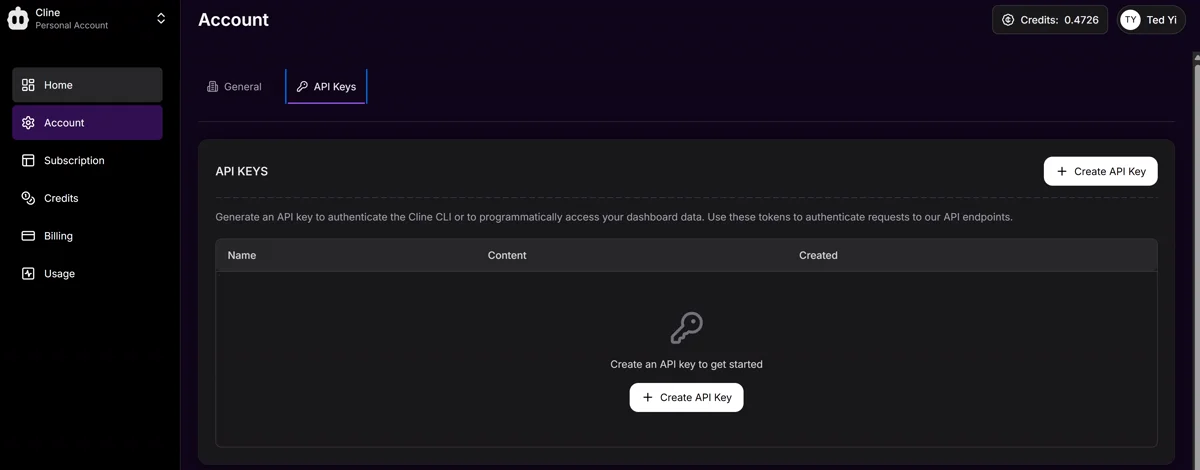 Account API Keys — Create API Key for CLI·외부 에이전트