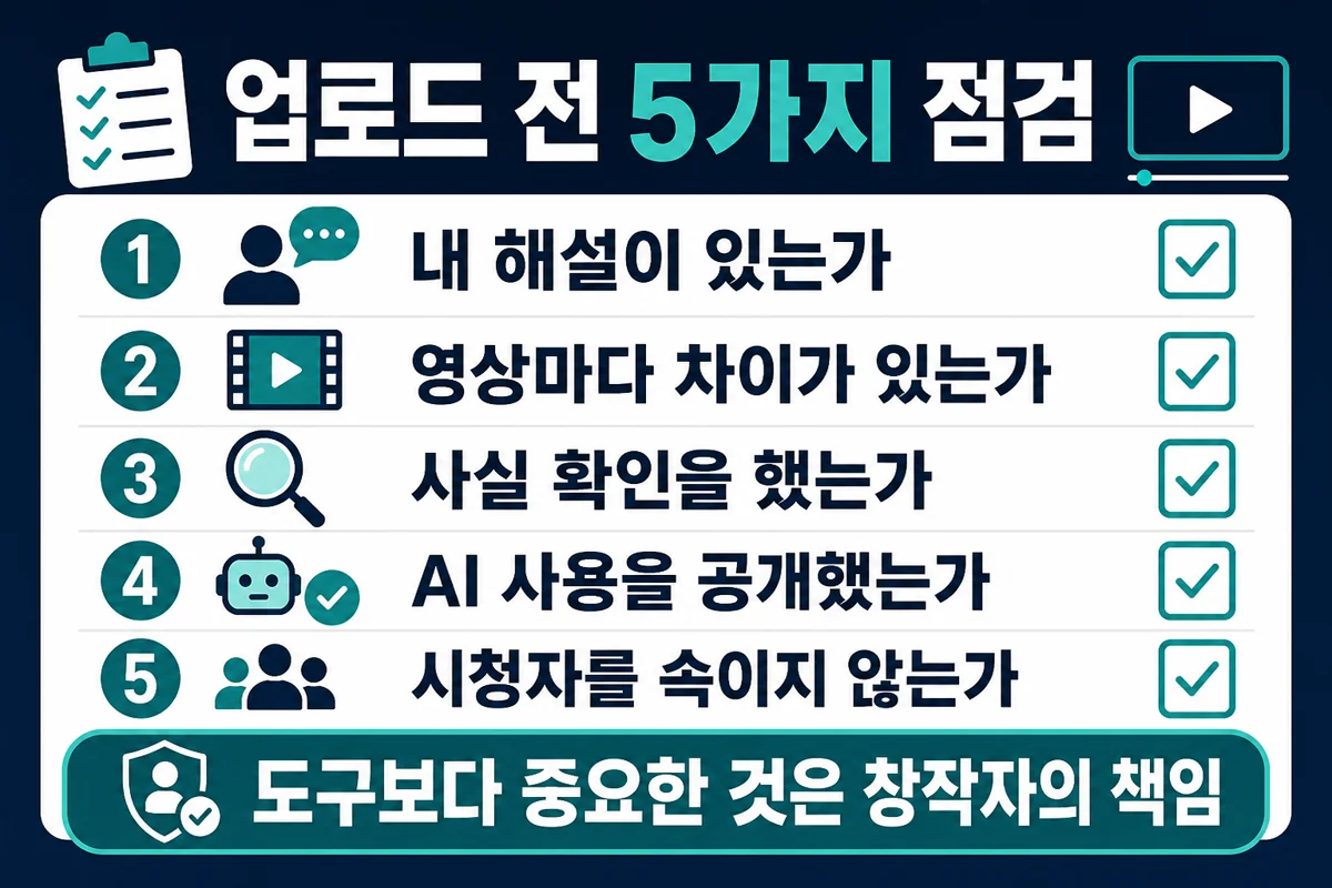 유튜브 AI 채널 업로드 전 5가지 점검표