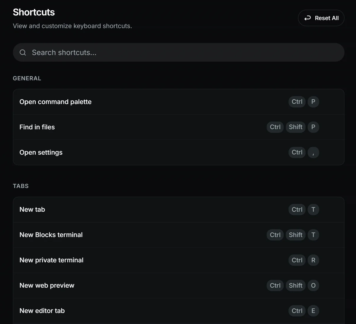 Shortcuts — Command Palette · 탭 · Preview