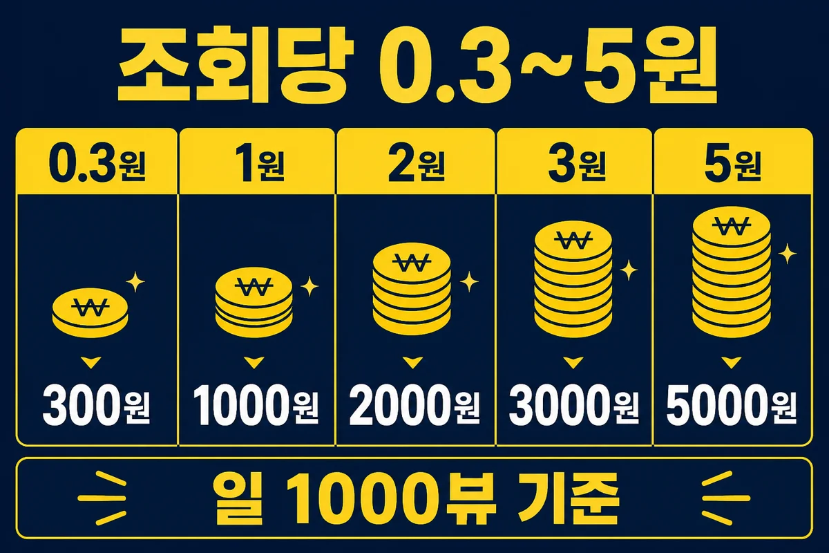 조회당 0.3~5원 — 일 1000뷰 시나리오
