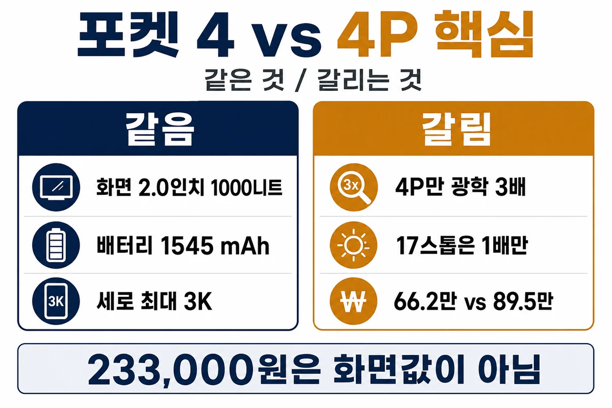 포켓 4와 4P 같음과 갈림 핵심