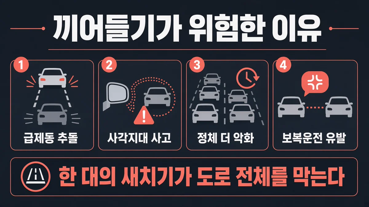 끼어들기가 위험한 네 가지 이유를 정리한 인포그래픽