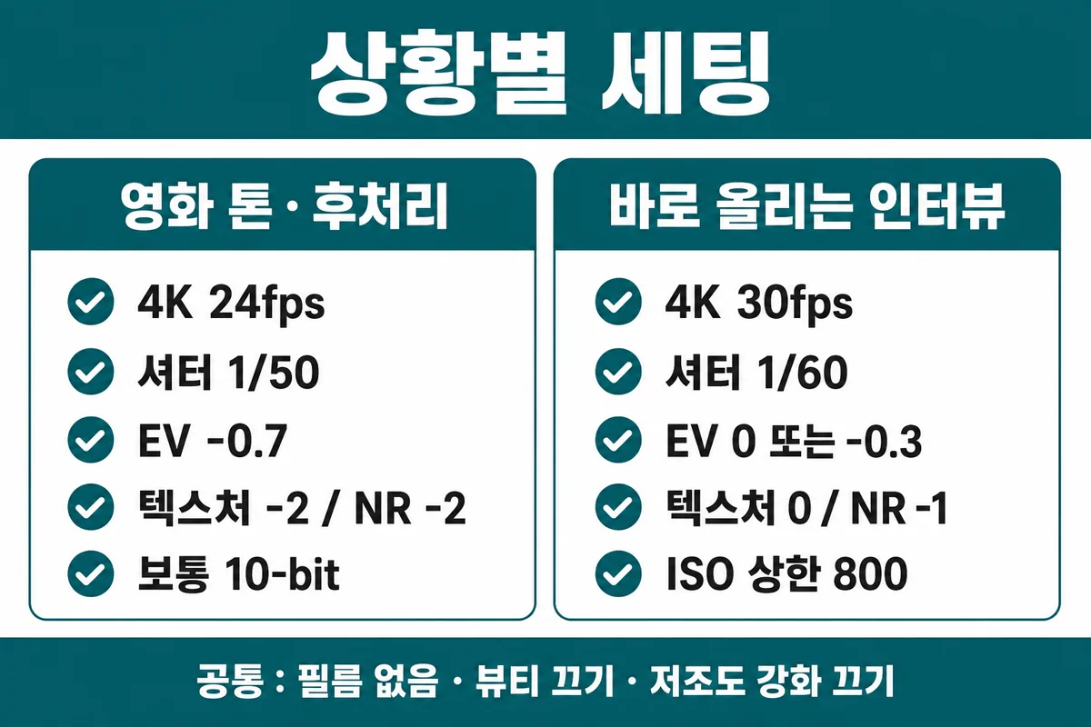 영화 톤 후처리와 바로 올리는 인터뷰 세팅 인포