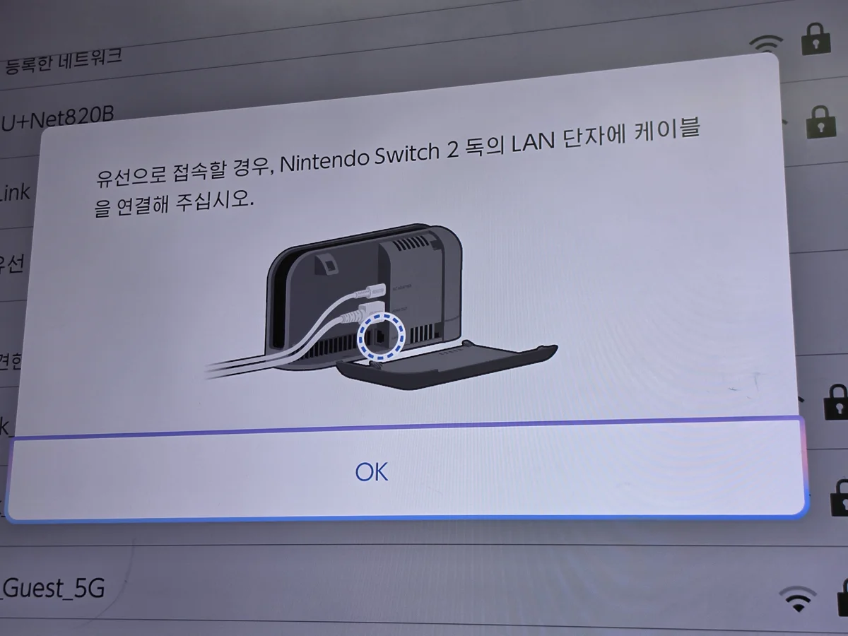 유선 LAN 연결 안내 화면