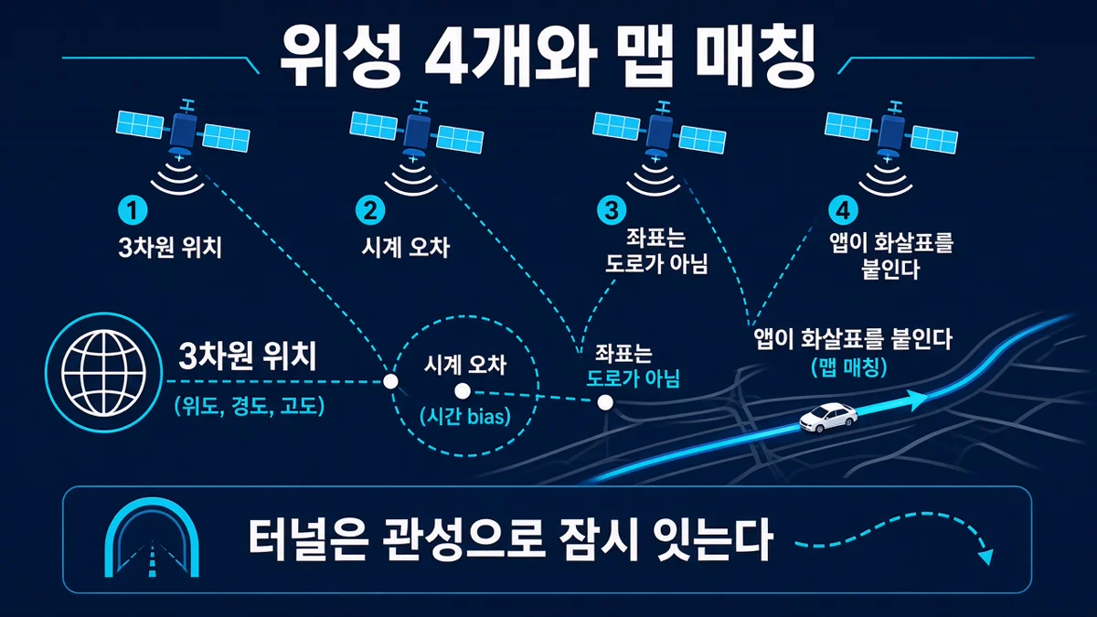 위성 4개와 맵 매칭