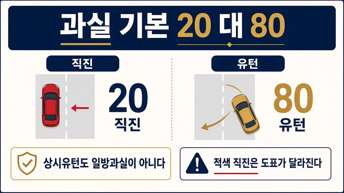 상시유턴과 맞은편 직진 사고의 과실 기본 20대 80 인포