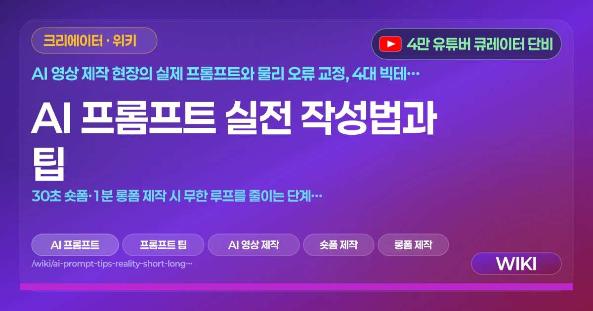AI 프롬프트 실전 작성법과 팁 | 30초 숏폼·1분 롱폼 제작 시 무한 루프를 줄이는 단계별 검증법