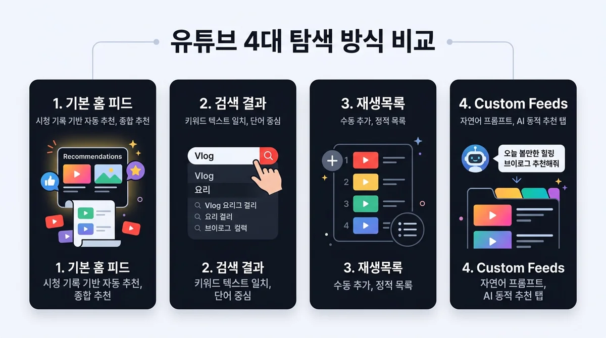 유튜브 4대 탐색 방식 비교
