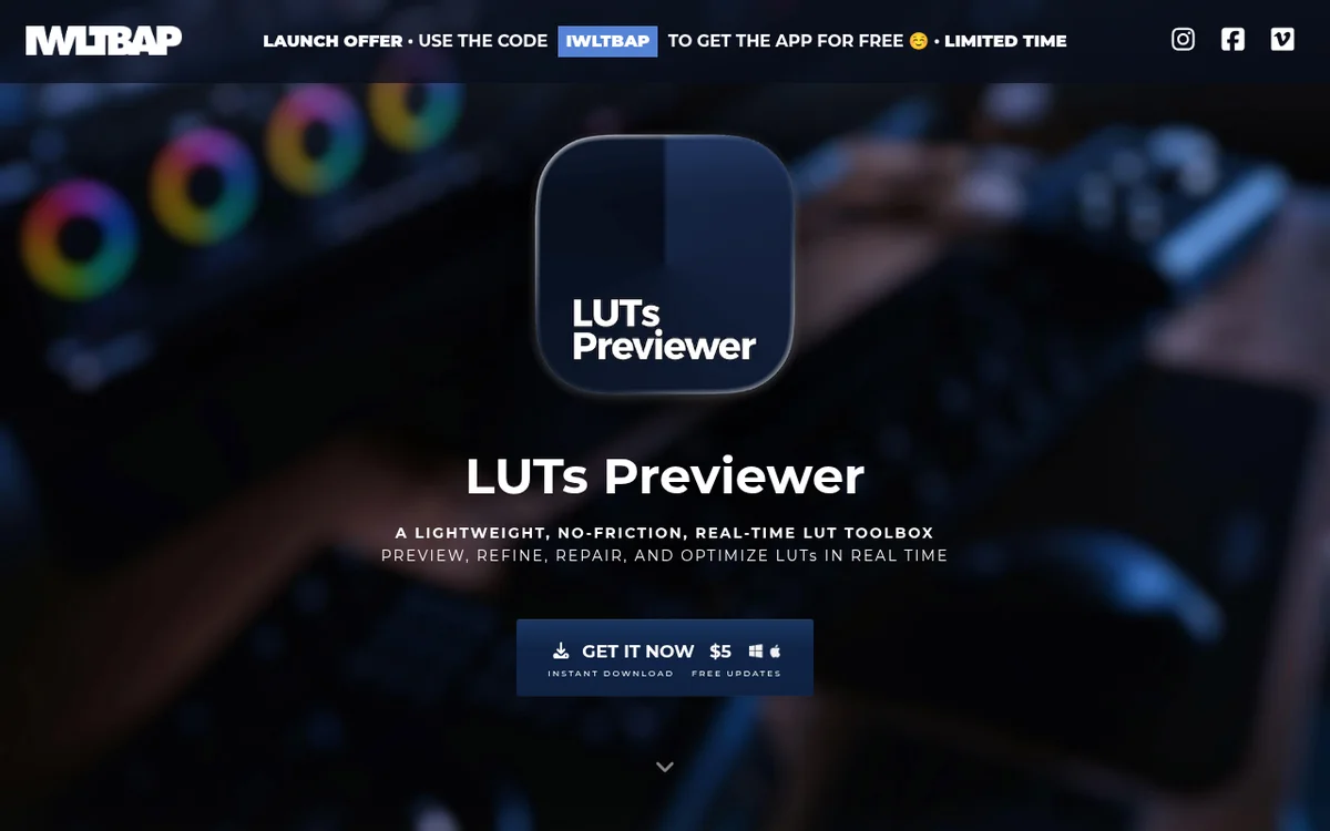 LUTs Previewer 앱 홍보 화면